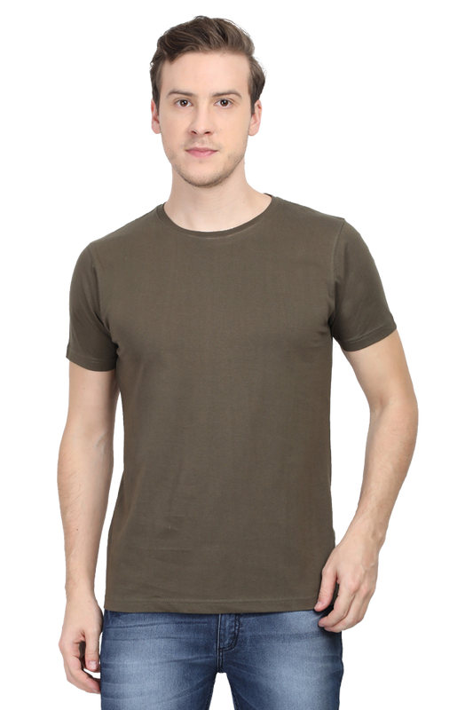 Male Round Neck Half Sleeve Classic Olive Green