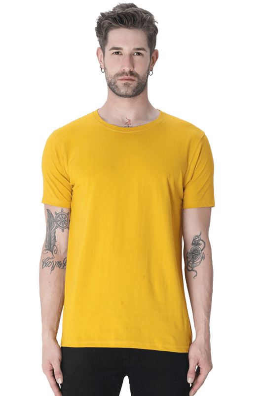 Male Round Neck Half Sleeve Classic Mustard Yellow
